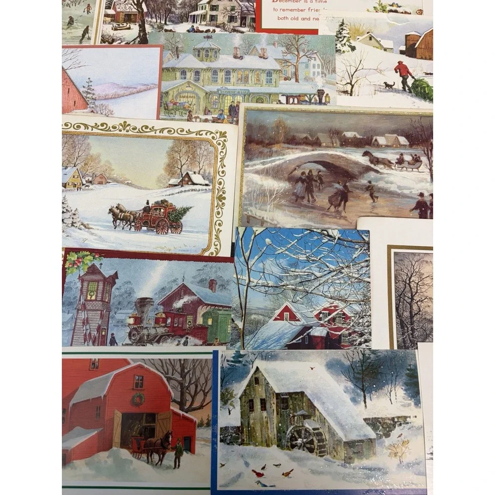 Vintage Christmas Cards Fronts ONLY Houses Barns More Scrapbooking Crafts 50+